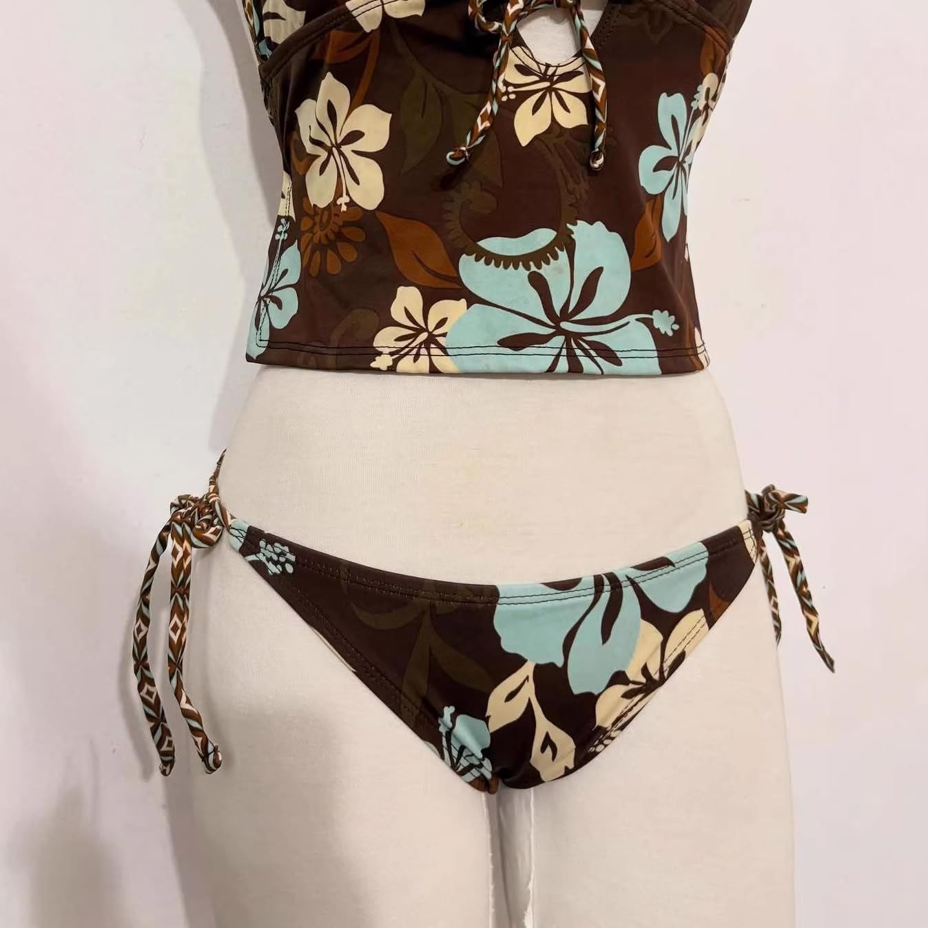 Traje de baño tankini Y2k floral mujer, conjunto bikini vintage rayas 2 piezas