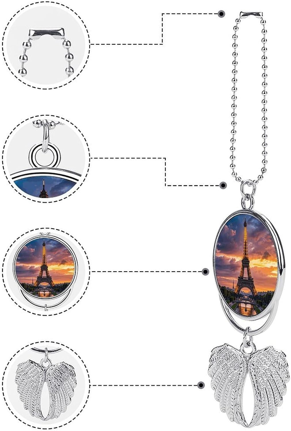 Beautiful Eiffel Tower Paris Guardian Angel Car Charm for Rear View Mirror image 3