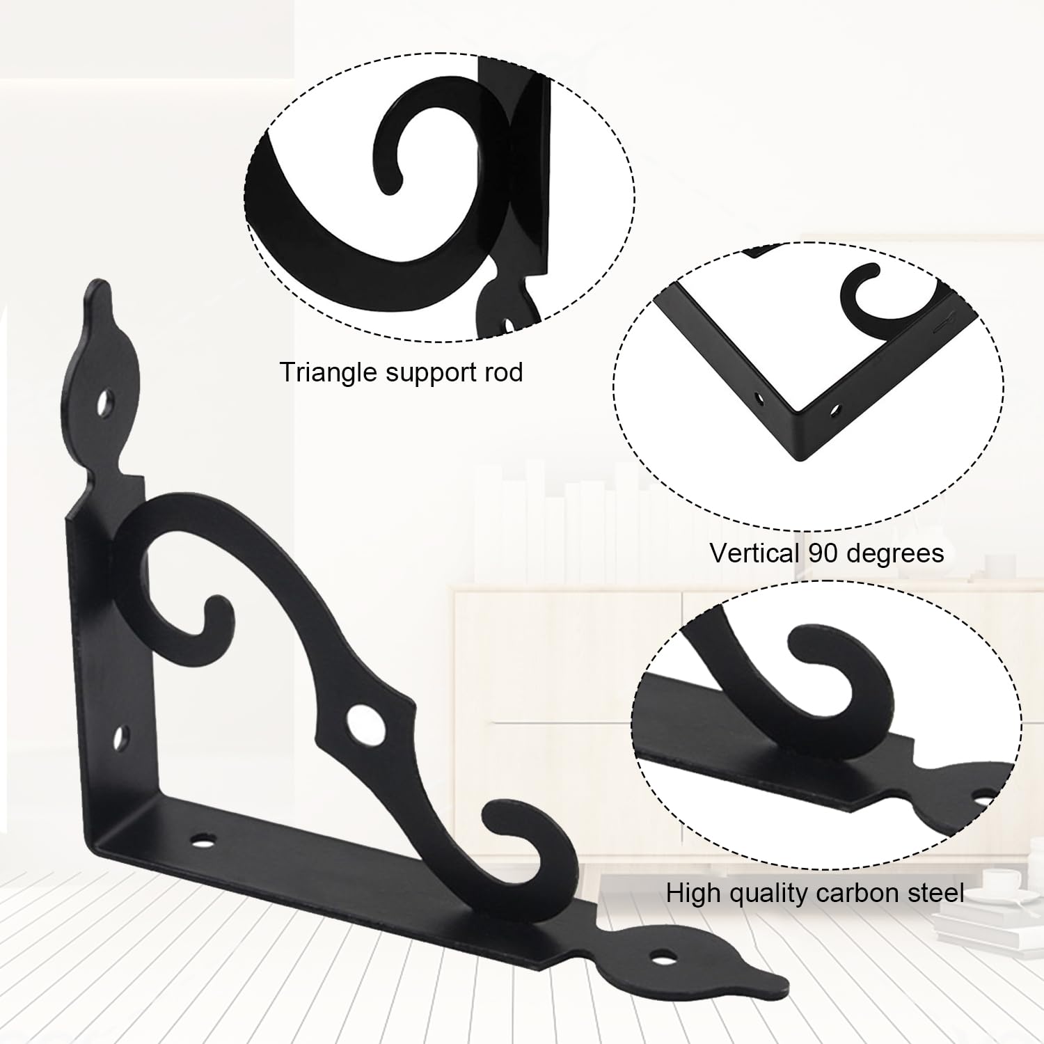 Wall Bracket, Metal Wall Bracket, Shelf Bracket, Black, 90 Degree Angle Shelf Brackets, Triangular Angle Bracket - Image 3