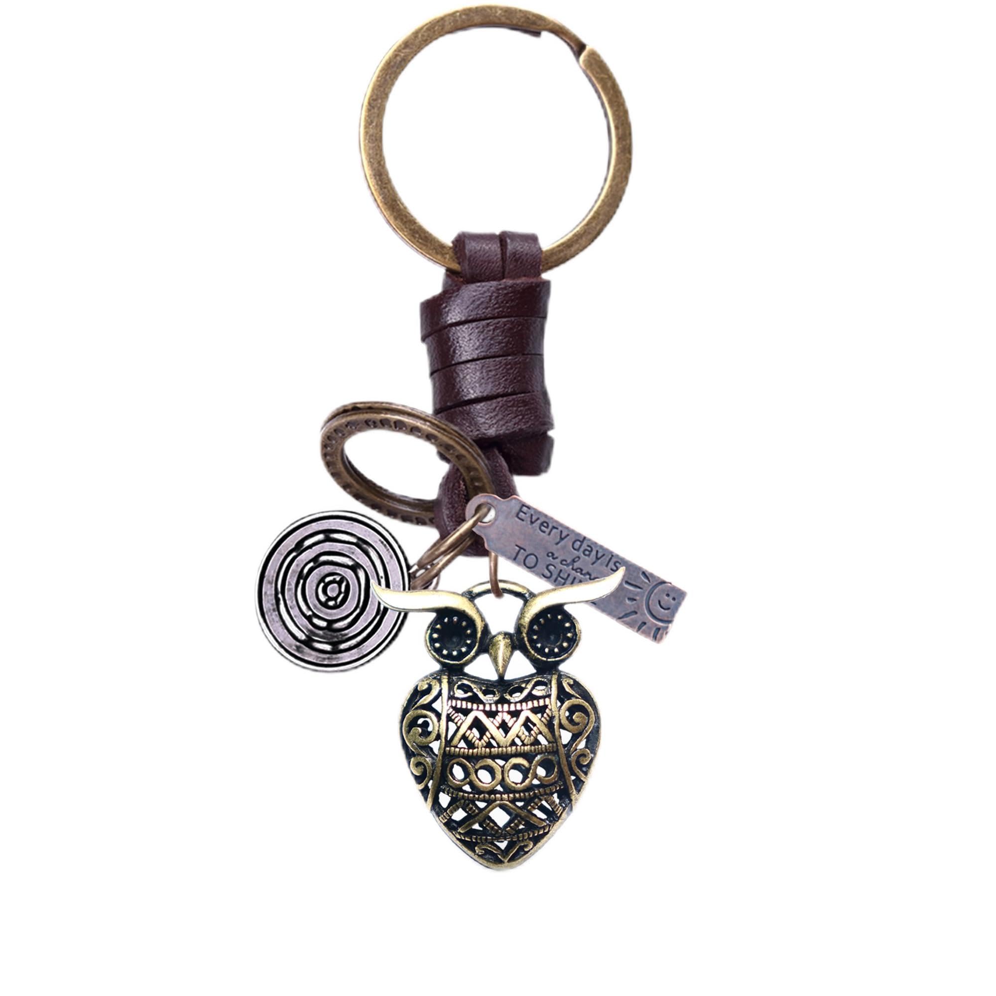 AuPra 3D Owl Keyring Gift for Women & Men | Handmade Leather Bird Key Ring | Vintage Charm for Home, Car & Door Keys | Funny Keychain Present for Girls & Boys