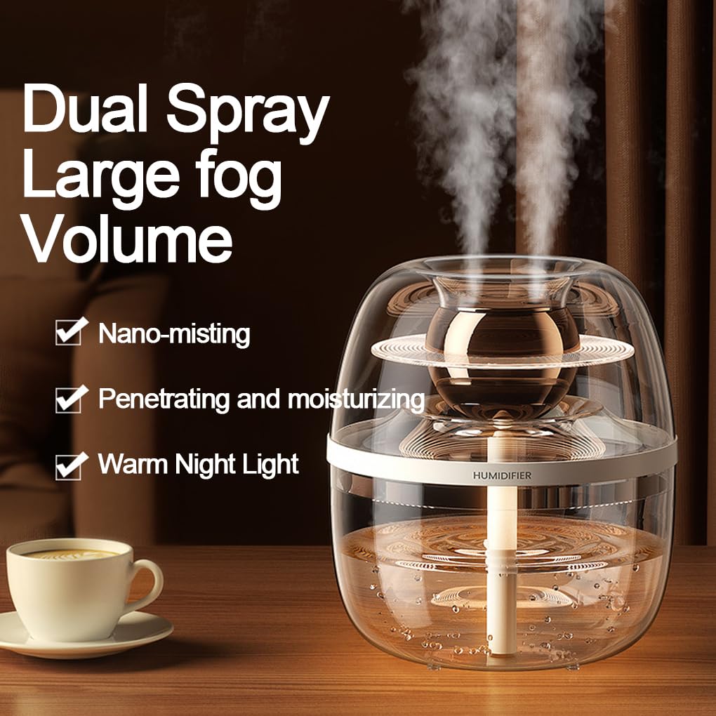 IOIUSKKU Umidificatore d'aria per camera da letto con serbatoio da 3 litri e luci notturne rilassanti Diffusore di oli essenziali in ABS Umidificatore per nebbia domestica, digitare+2
