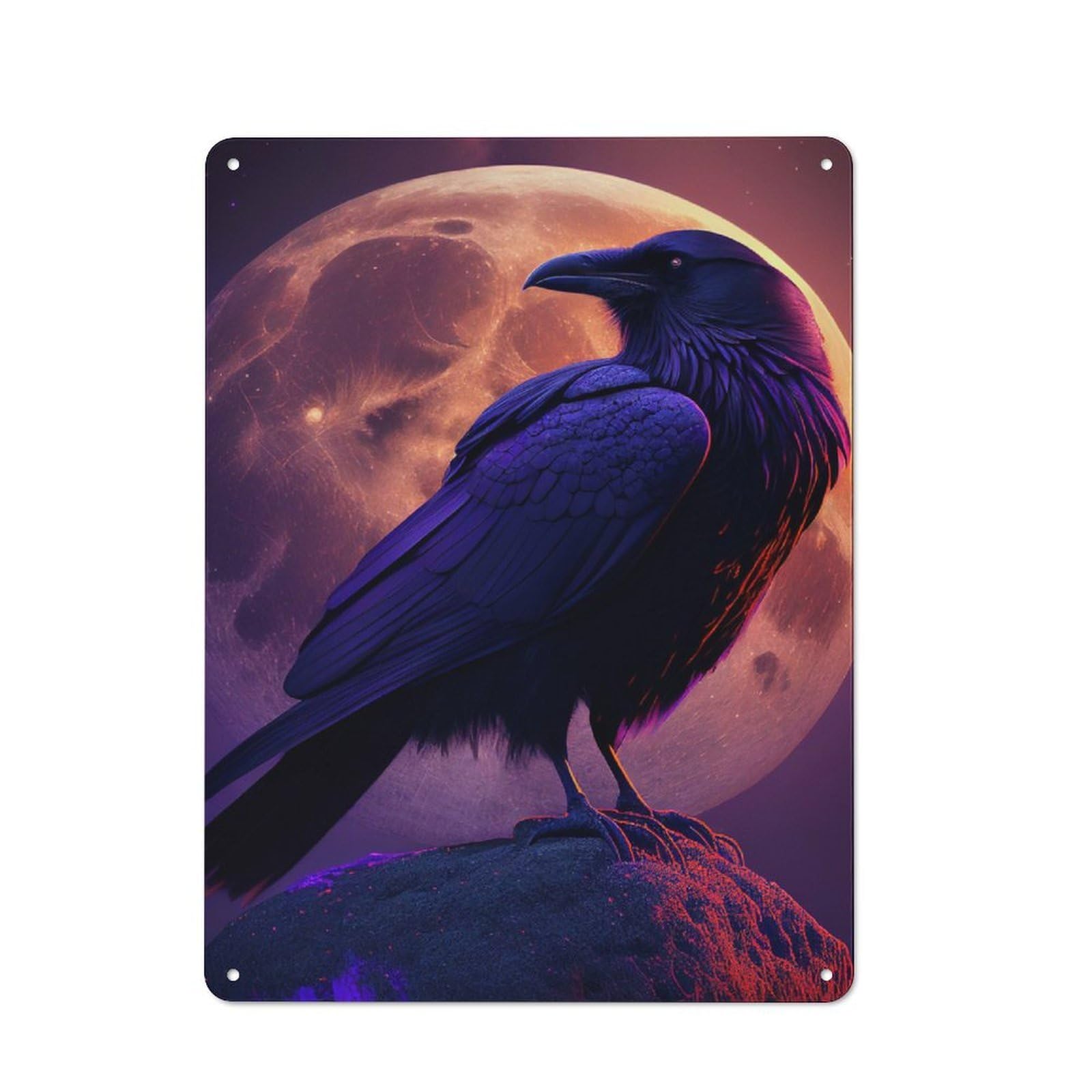 Junmoney Raven Moon Night Vintage Tin Sign 40X30cm With For Café Or Restaurant, A Decorative Christmas Gift For Restaurant Decor Fans