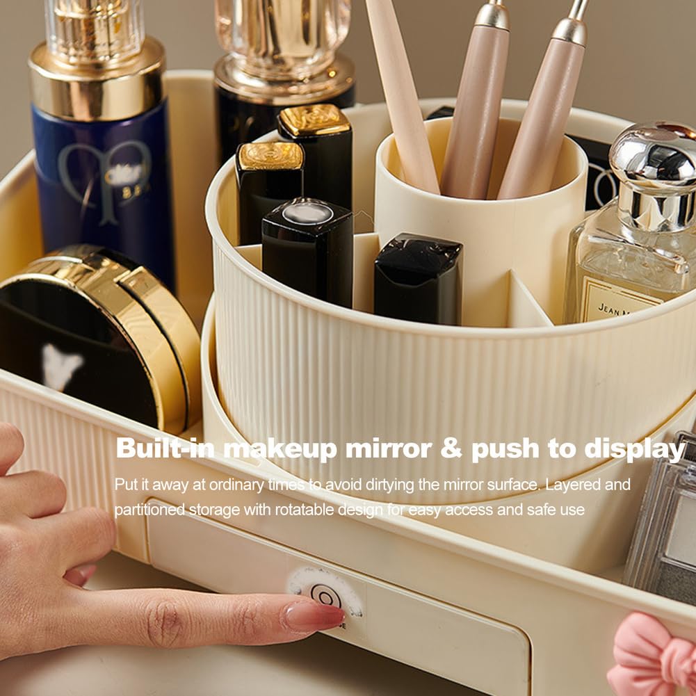 360° Drehbarer Make Up Organizer Set mit Kosmetik Organizer Lidschatten und Lippenstift Organizer, Kosmetik Aufbewahrung, Kosmetikorganiser für Schminktisch, Schlafzimmer, Badezimmer,Flesh