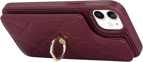 Miniatura 7 de Funda para iPhone 12 Mini con tarjetero, tarjetero de crédito, soporte de anillo de soporte y bloqueo RFID, piel sintética a prueba de golpes, para