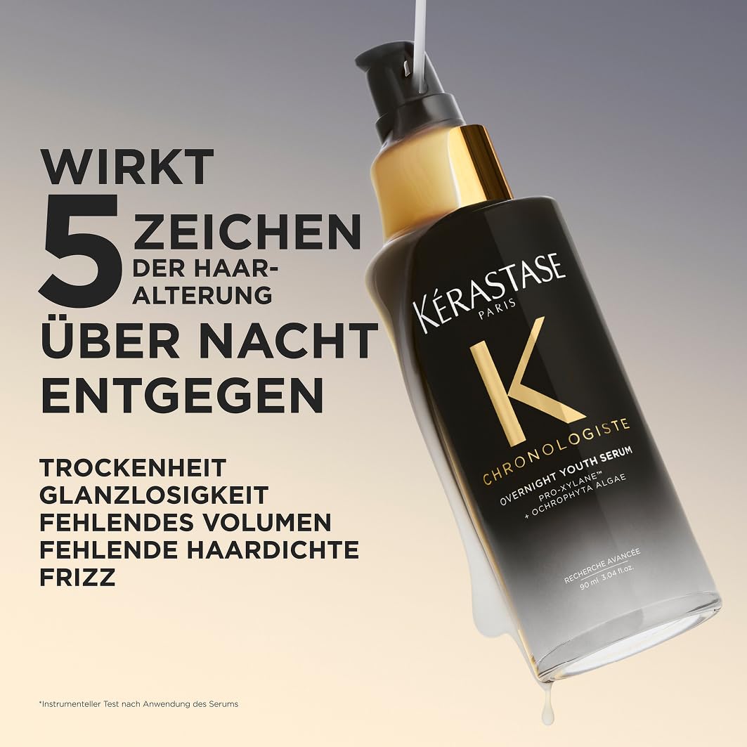 Kérastase Chronologiste Overnight Youth Serum, Anti-Aging Nachtpflege mit Pro-Xylane & Ochrophyta-Algen, gegen Frizz & Glanzlosigkeit, für geschmeidiges Haar, 90 ml