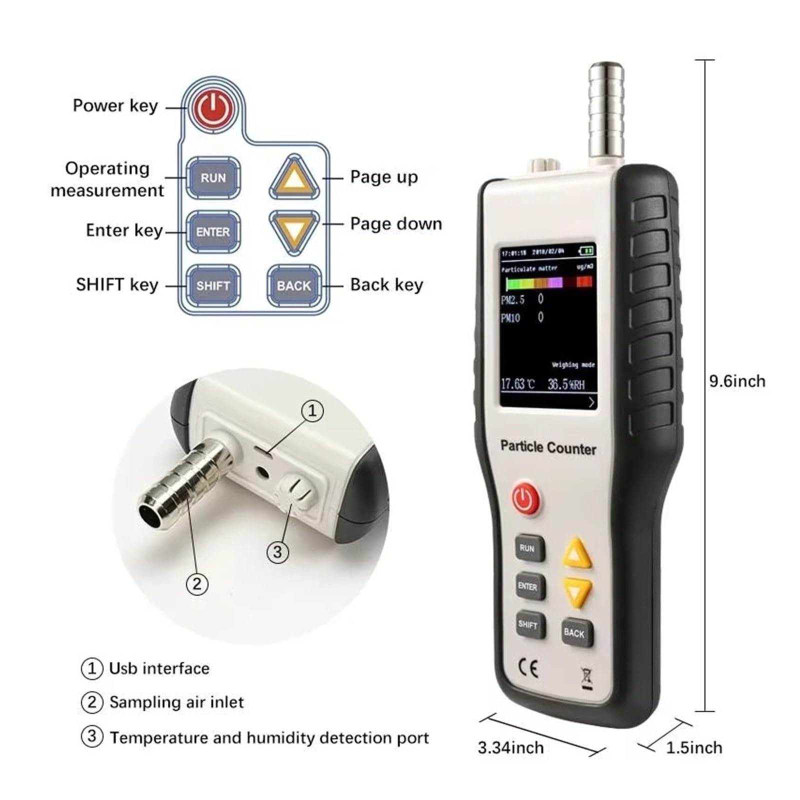 Monitor Jakości Powietrza, HT-9600 Detektor PM2,5 PM10 Licznik Cząstek Pyłu Zanieczyszczenia Powietrza Miernik 2,8 Cala Wyświetlacz LCD