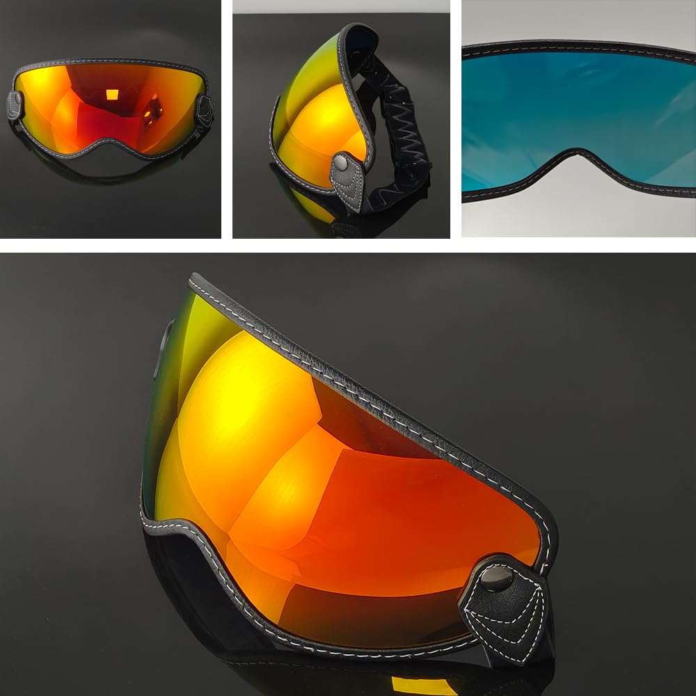 ZQIYDYP Retro Helmet Visor,Elastic Band Bubble Visors,Open Face Helmet Visor for Open Face 3/4 Face Helmets (Revo Deep Red-Day Use Only)