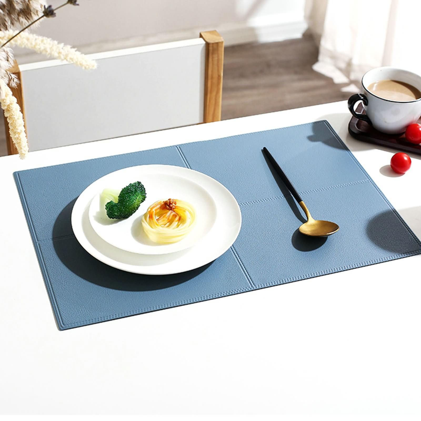 Manteles Individuales de Mesa Modernos de 10 PCS,30 x 45 CM, Cuero,Rectángulo con Color Sólido,Manteles Individuales Azul