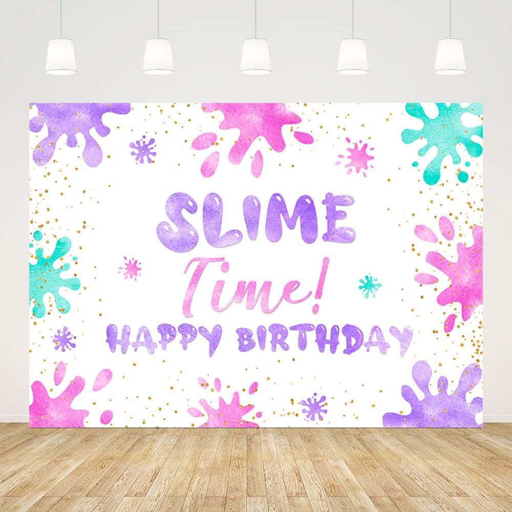 ABLIN 7x5ft Slime Time Birthday Backdrop for Party Colorful Graffiti Glow Splatter Kids Colorful Fiesta Banner Baby Girl Boy Slime Party Favors Photo