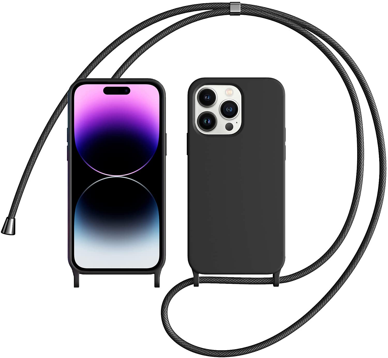 Colala Crossbody Phone Case Compatible with iPhone 15 Slim Liquid Silicone Cover Lanyard Protective Case with Adjustable Length Lanyard Rope Shockproof 3 Layers Full Covered Case,Black