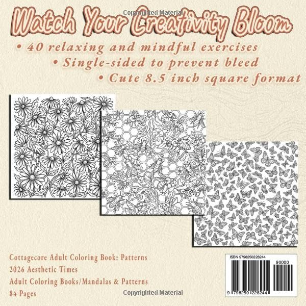 Cottagecore Adult Coloring Book: Patterns (Quiet Life Collection) image 3