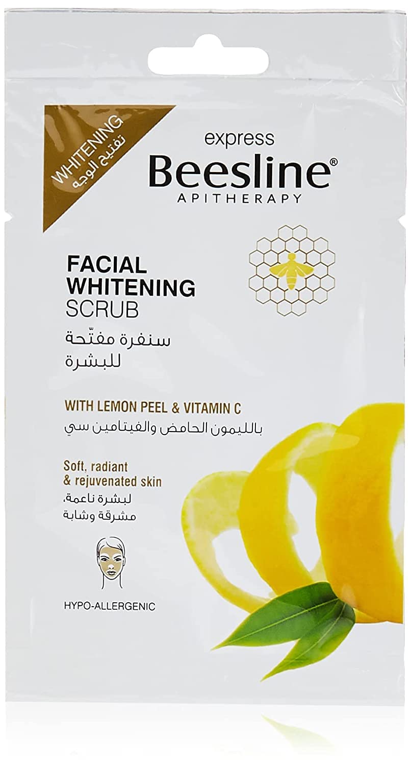 Beesline Express Facial Whitening Scrub for Unisex, With Lemon Peel & Vitamin C, Soft, Radiant & Rejuvenated Skin, Hypo-Allergenic, Suitable for Sensitive Skin, 25 ml