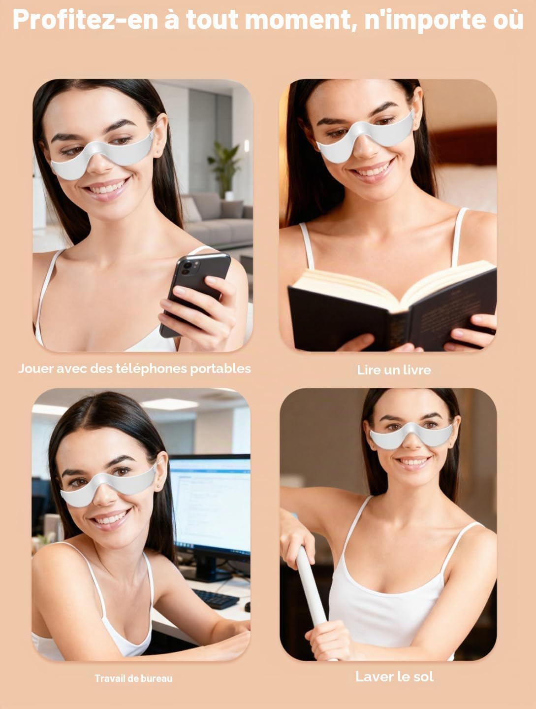 EyeLift Lunettes de thérapie par lumière rouge avec masseur à micro-courants, rechargeables, noires, pour cernes, gonflements, rides et poches sous les yeux