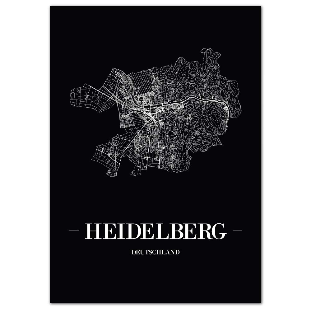 JUNIWORDS Heidelberg Poster Im Schicken Rahmen – Citymap Im Schwarz-Weiß-Design, Made In Germany