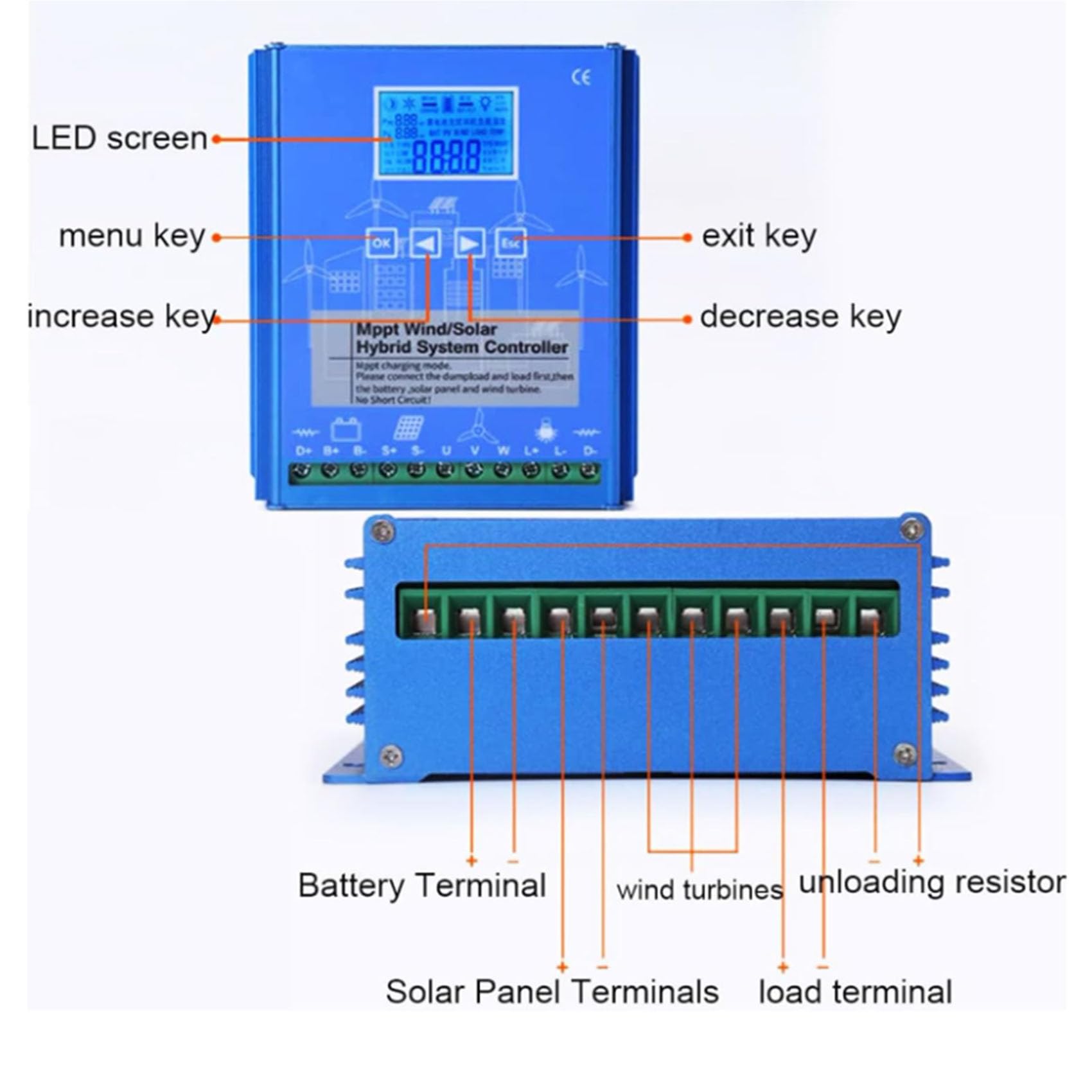 Regolatore di carica ibrido solare eolico 9000 W MPPT 12 V 24 48 V 220 V con display LCD e carico di scarico per casa, barca e illuminazione stradale