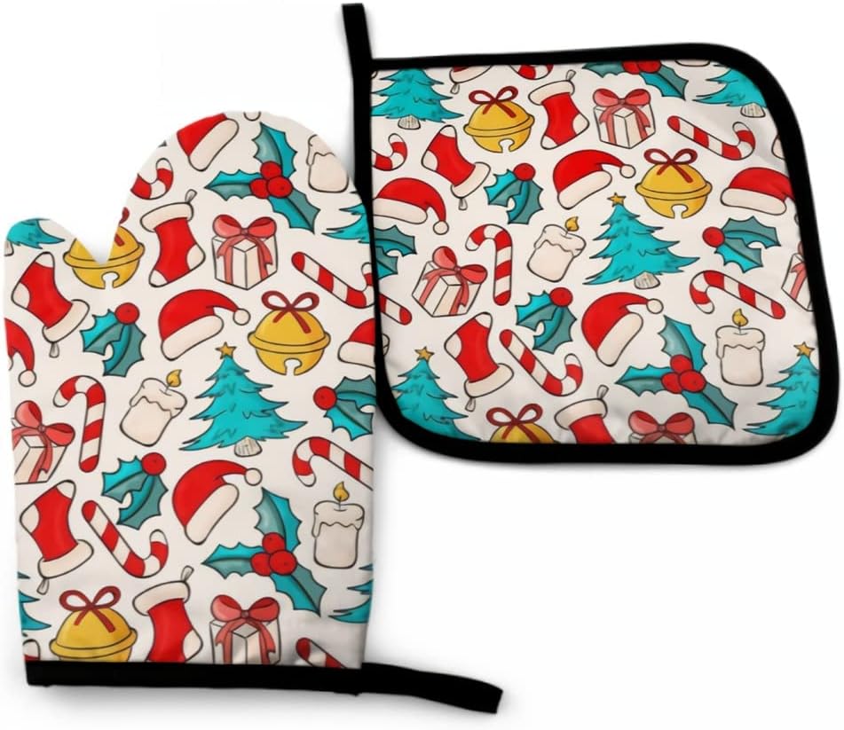 Oven Mitt and Pot Holder Set Heat Resistant Slip Kitchen Gloves Layer for Cooking Baking