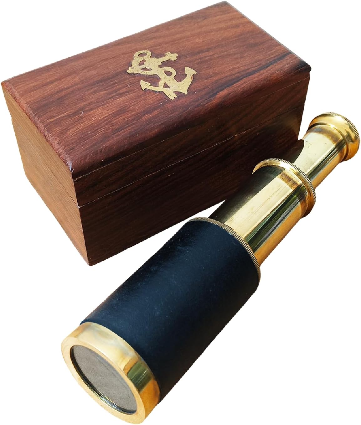Brass Telescope 6" with Wooden Box | Nautical Maritime Spyglass Captain's Boat Monocular Handheld Telescope