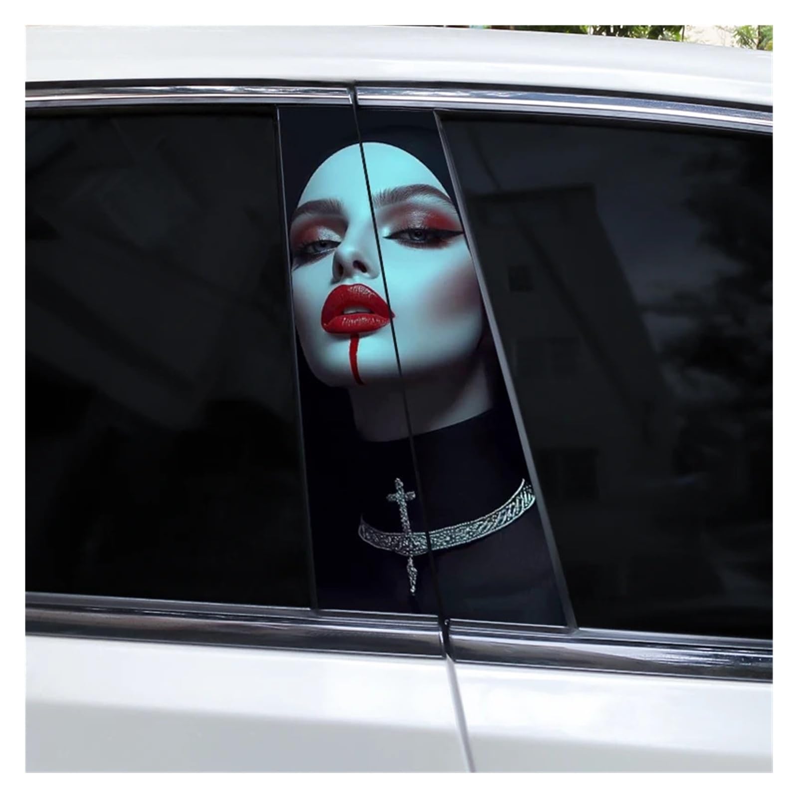 Car Side Decals 2pcs Cross Nun Sticker Car Doorpost Decal Waterproof Sunscreen for B-Pillar Door Decoration(Style AE)