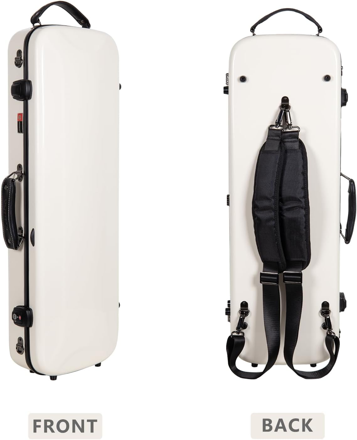 Crossrock Rectangular Fiberglass Baritone Ukulele Case for 30”–31” | Milky White Gloss Finish, TSA Lock, Hygrometer, Backpack Straps, Large Storage – Pro Travel Series