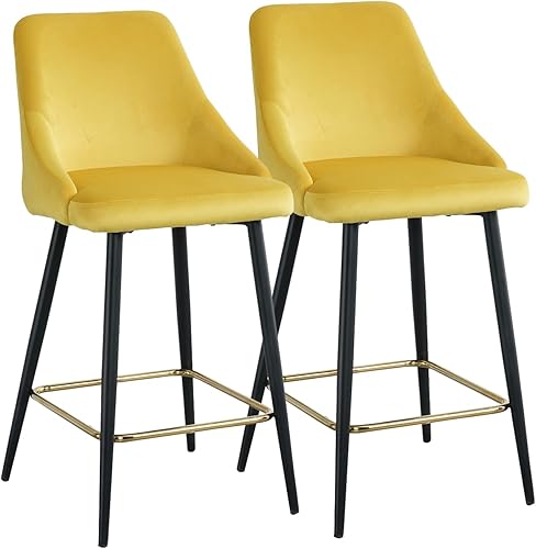 HAIZAO Juego de 2 taburetes de bar, moderna silla tapizada de altura para encimera de peluche para isla de cocina, taburetes de pub negros con