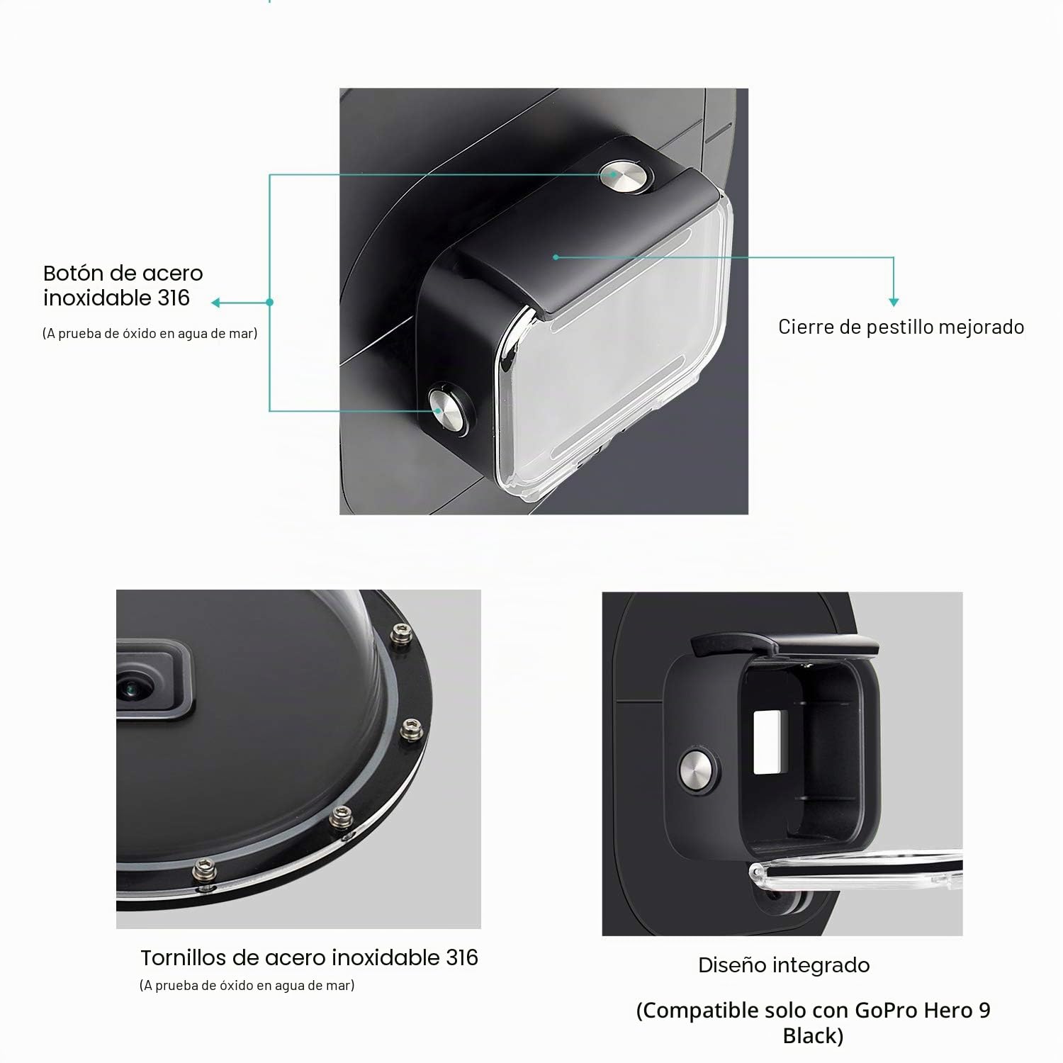 SOONSUN Puerto de cúpula para GoPro Hero 12 11 10 9 Negro 45 m Impermeable Lente de Puerto de cúpula con Carcasa para GoPro Hero 9 10 11 12 cámara Negra Accesorios fotograhpy subacuáticos