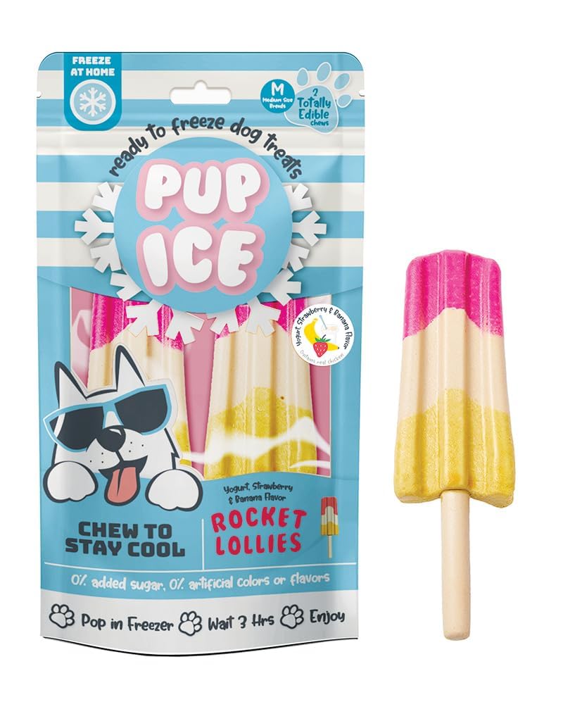Ready to Freeze Rocket Lollies Dog Treats: Healthy,Prebiotics & Calcium Rich Edible Chew Snacks,No Added Sugar,No Artificial Colors or Flavors,2pcs,90 G (Strawberry & Banana),All Life Stages-image-18