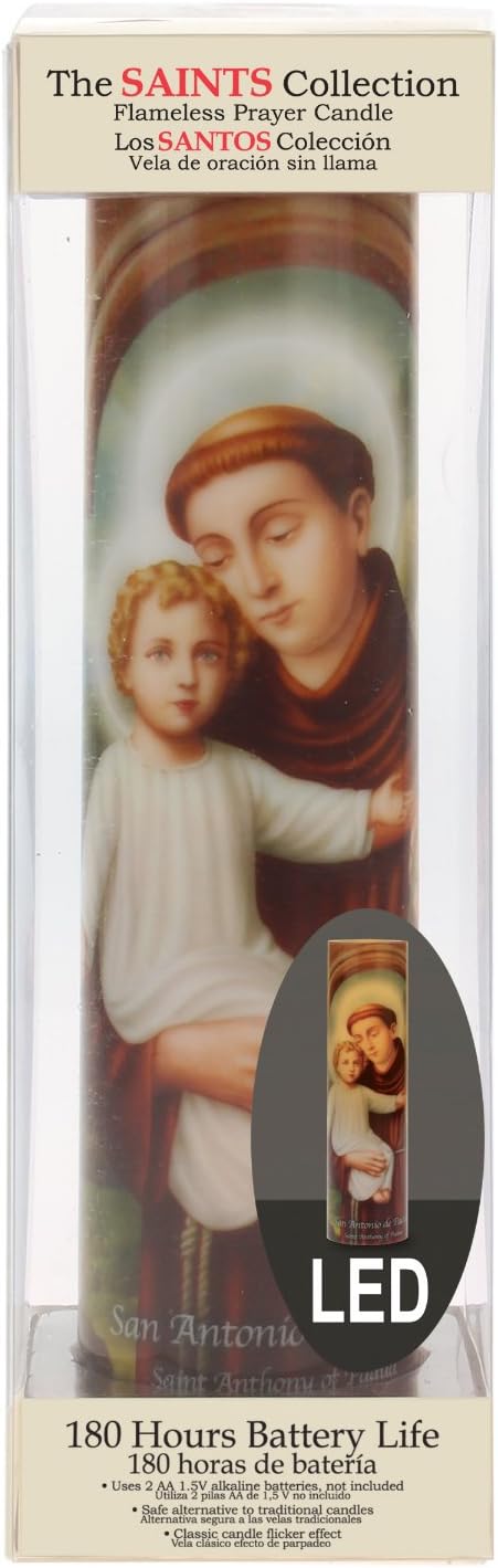 Saints Collection St. Anthony Flickering LED Prayer Candle - English & Spanish Prayers, Unique Religious Decoration for Altar, Mantle or Home - Image 4