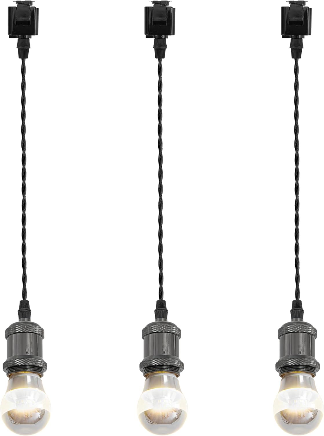Kiven Anti Glare J-Type Track Lighting Pendants, 3-Light J Track Pendant Lights,Industrial J Track Light Pedant for Kitchen Restaurant Hallway, Pearl Black