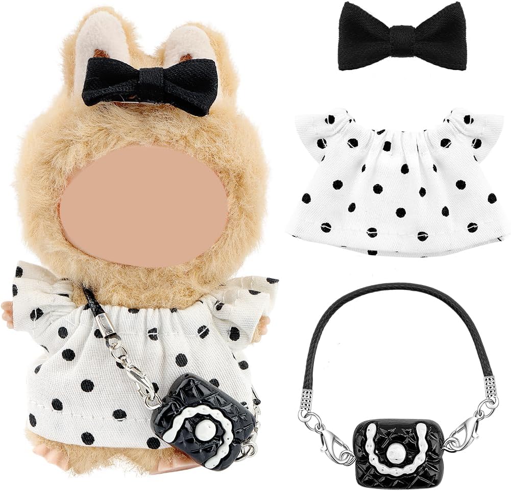 WALLFID 10cm Blind Box Figure Clothing Set,Accessories Compatible with Pin for Love Mini Figure,Display-Oriented Design for Collection,Photography and Decoration,Figure Not Included (Black Dots)