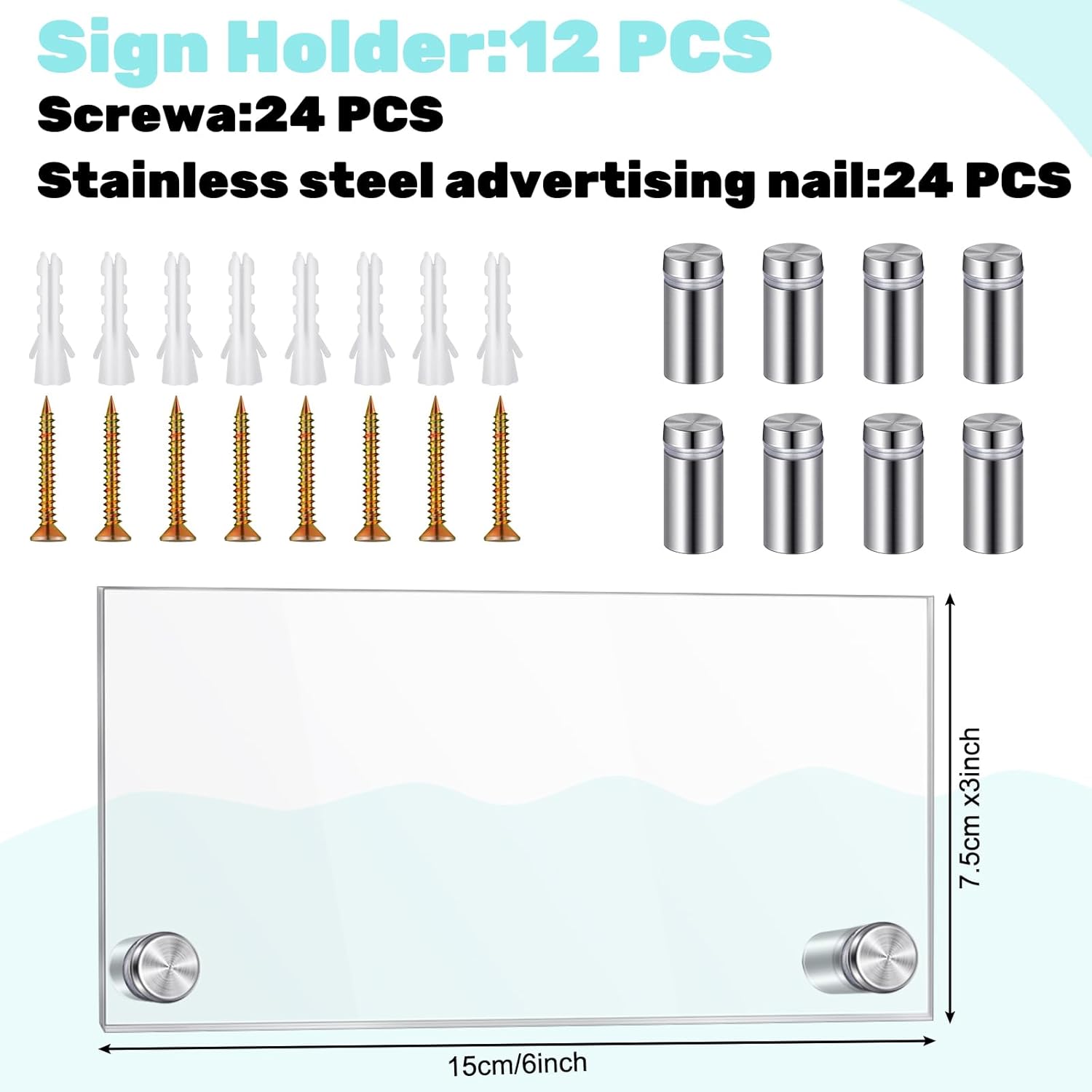 Demissle 6 x 3インチ クリアアクリル壁ネームプレートホルダー オフィスドアマウント ネームプレートホルダー ステンレス