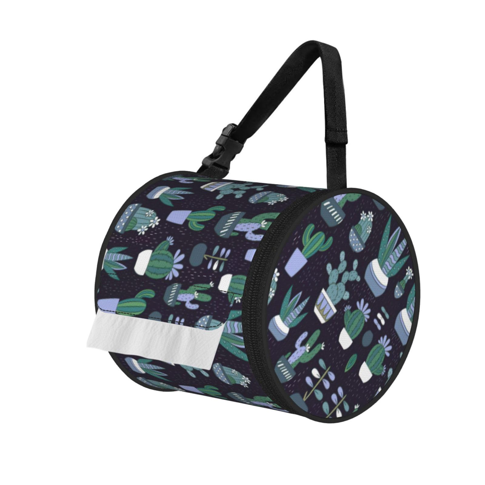 Cactus Succulent plant Printed Hanging Tissue Organizer, Smooth Zipper Oxford Cloth Roll Holder for RV Bathroom Desk