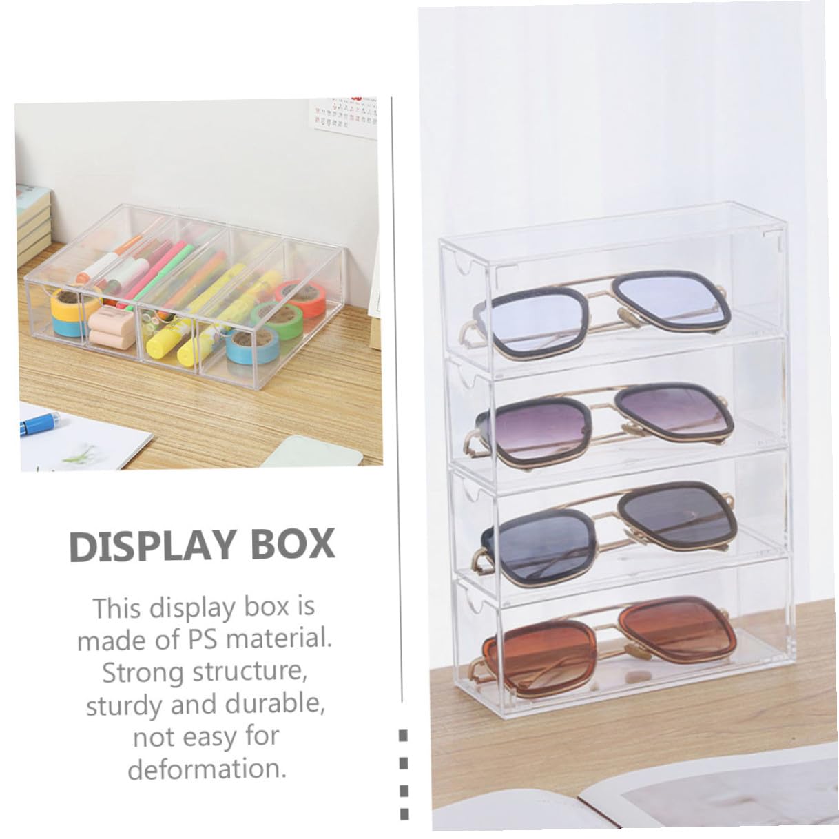 TEHAUX Caja para Gafas de Sol Acrílica Transparente 4 Capas Organizador Multifuncional para Escritorio 2 Unidades Almacenaje Compacto