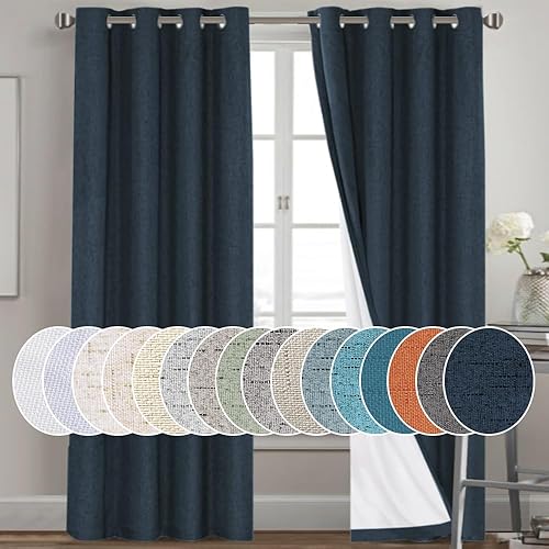 Miniatura 1 de Cortinas opacas 100% de lino texturizado antiguo, para dormitorio o sala de estar, para ahorrar energía, tejido de yute con forro aislante térmico