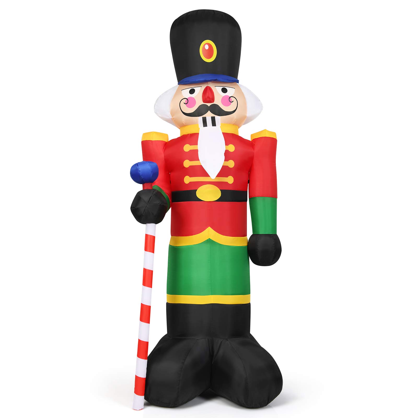 COSTWAY 240CM Aufblasbarer Nussknacker-Soldat, Weihnachtsmann Soldat mit 3 LED-Leuchten, Weihnachtsdekoration für drinnen und draußen, selbstaufblasend
