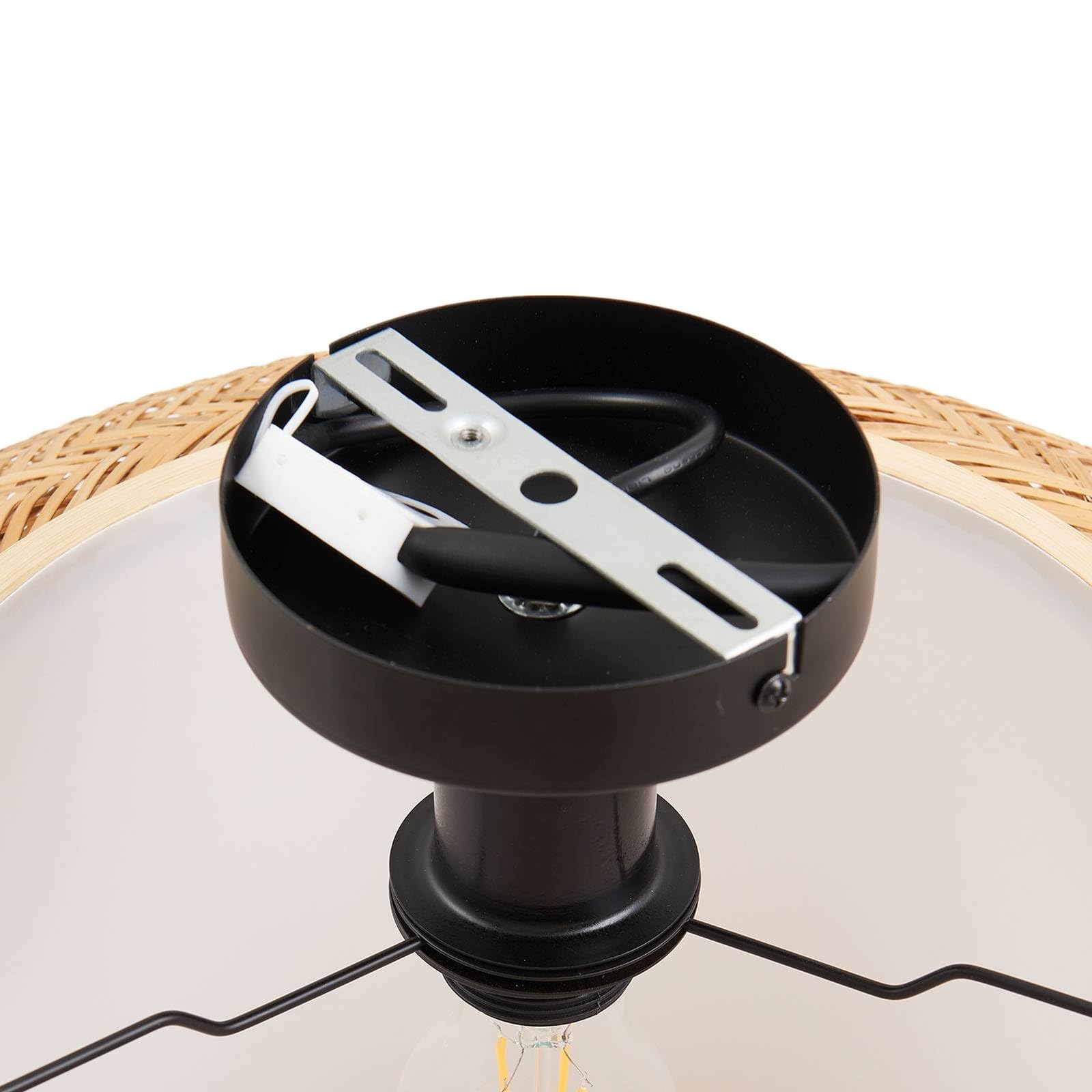 Lindby Bombillas LED lámpara de techo en madera, blanco, plafón redondo | lámpara de salón, e27, rústico, casa de campo, de bambú para sala de estar, salón, comedor