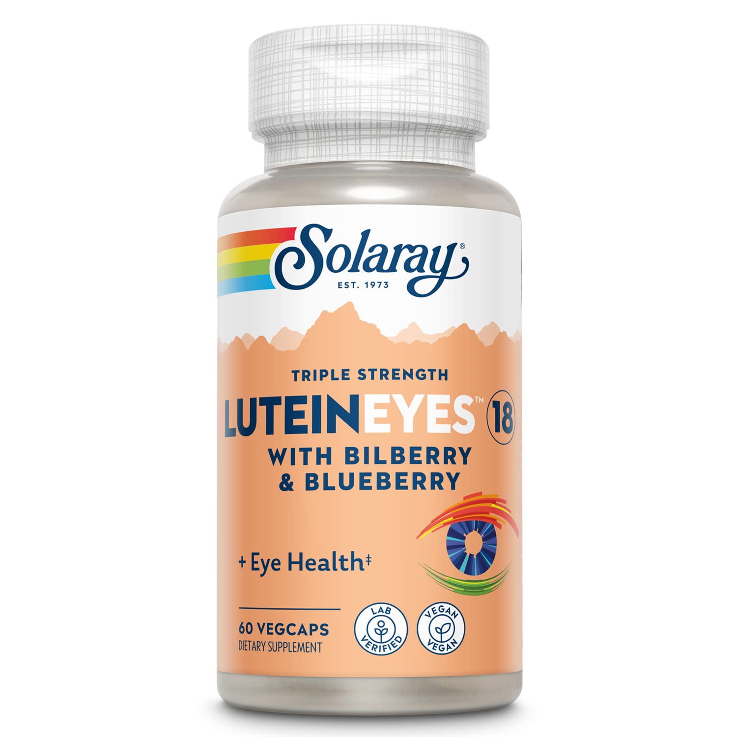 SOLARAY Suplemento de Luteína 18 mg com Mirtilo, Blueberry e Zeaxantina, 60 cápsulas