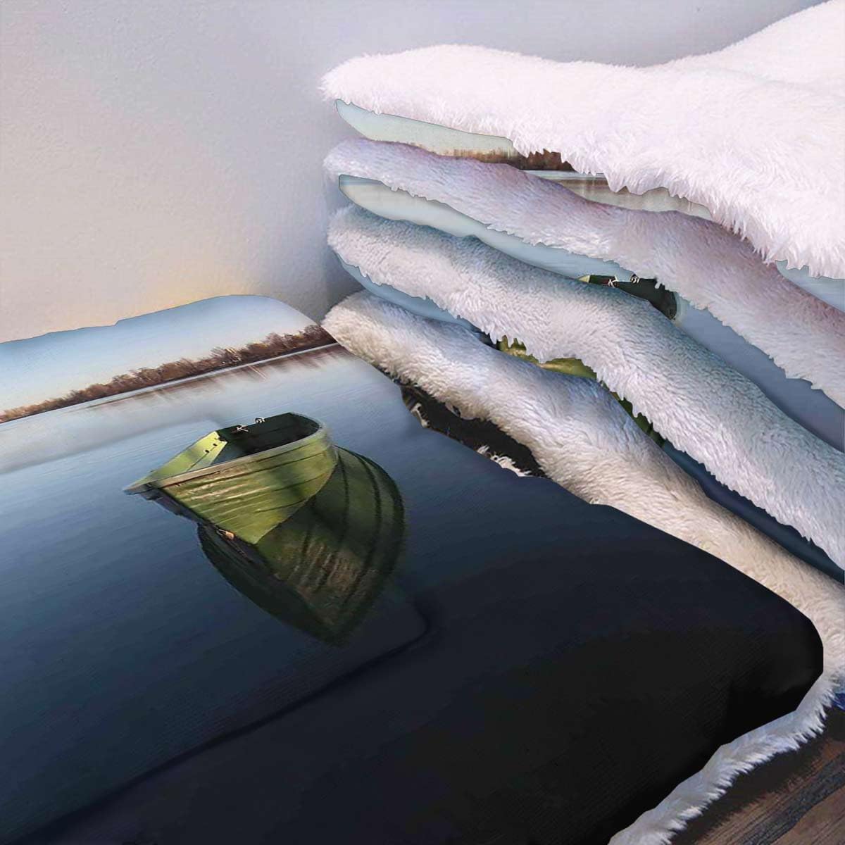 review Green Blue Fluffy Fleece Cat Dog Bed Blanket Single Fishing Boat on The Lake Being Alone Theme Reusable pet Pads, Great for Dogs, Cats, Bunny & Seniors Lake 19