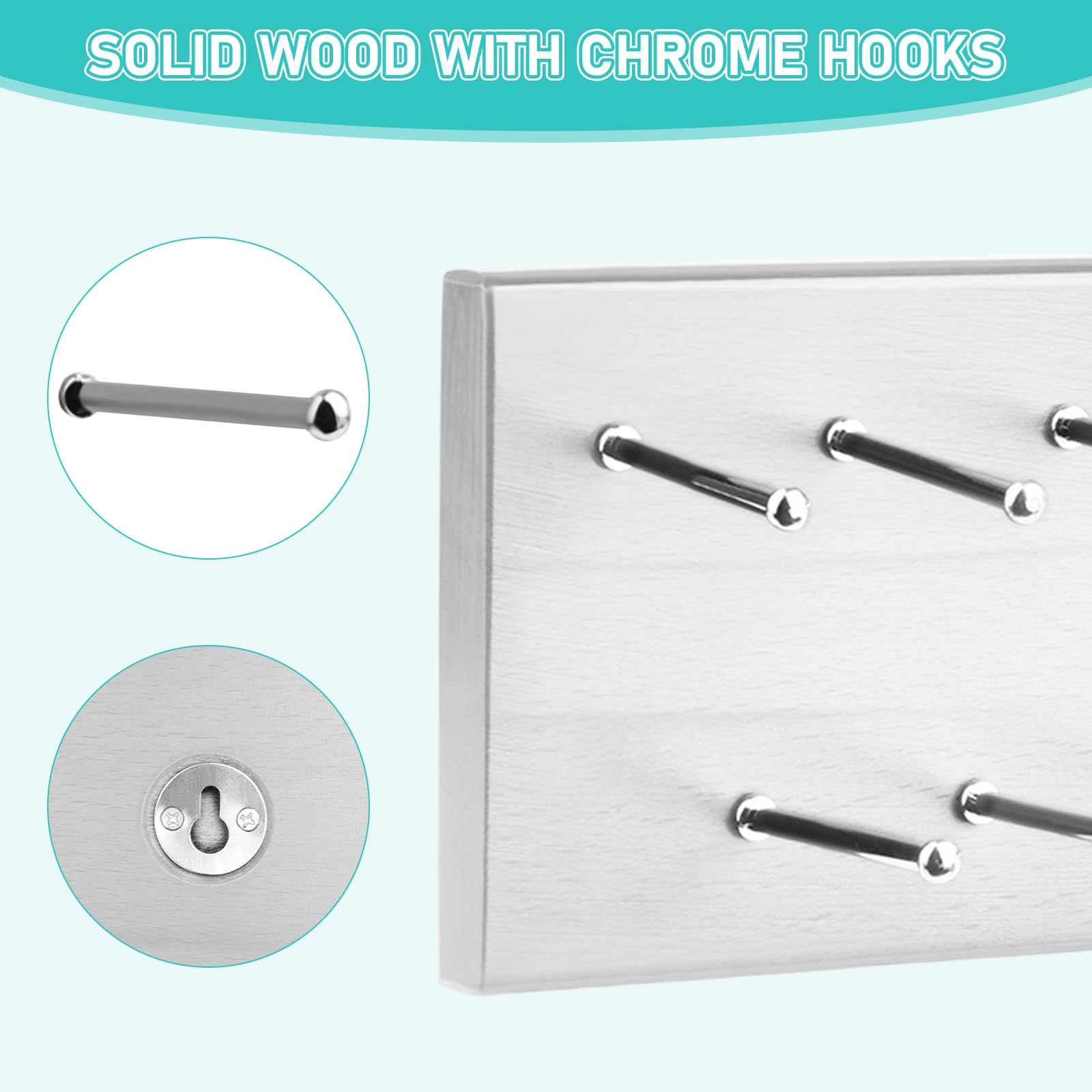 Appendiabiti da parete, in legno, per armadio, con 21 ganci cromati, organizer per cinture, cravatte, sciarpe, colore bianco