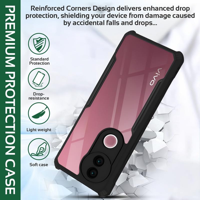 Image of AIBEX Compatible for Vivo T4R 5G / iQOO Z10R 5G / Vivo V50e 5G / Vivo V50 5G Mobile Back Case Cover, Crystal-Clear Shockproof Bumper with Camera Guard |TPU+PC| Anti-Yellow, Slim Transparent - Black