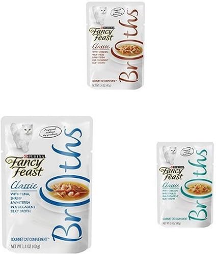 Purina Fancy Feast Broths Chicken Collection - Complemento de comida húmeda para gatos adultos, paquete variado