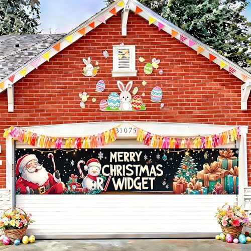 Image of Santa Gift Tree Banner 78.7 x 17.7 Inch Christmas Tree and Presents Scene on Dark Background Holiday Decoration for Yard Garden Fence Porch Patio or Outdoor Display Great for Winter Party Decor