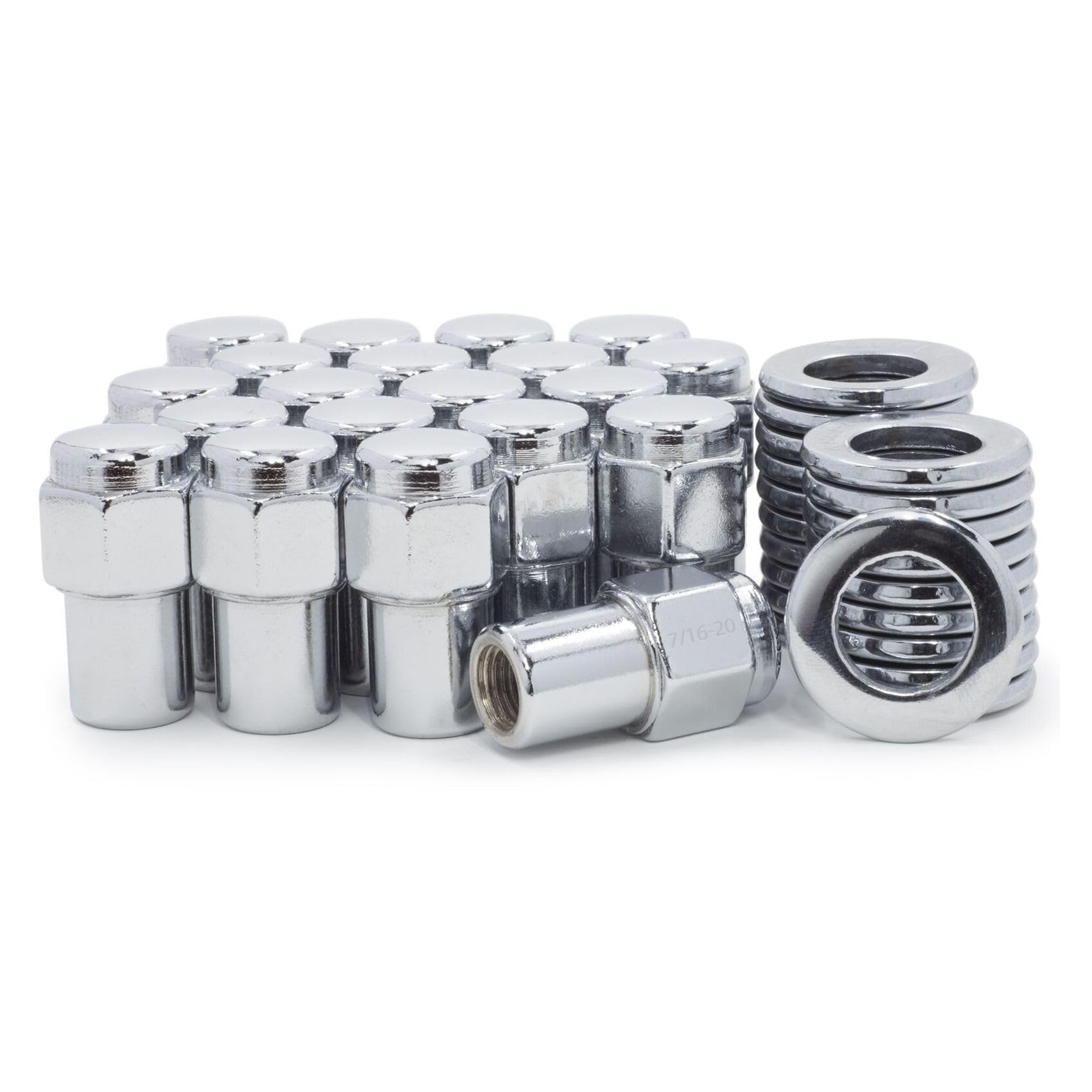 CLQWIAS 25 Lug Nuts 7/ Chrome Flat Top 75 Shank/Center Washers Steel for Grand Prix,for GTO,for Firebird,for Bonneville,for 88,for Cutlass Supreme,for Cutlass Cruiser,for Cutlass Calais