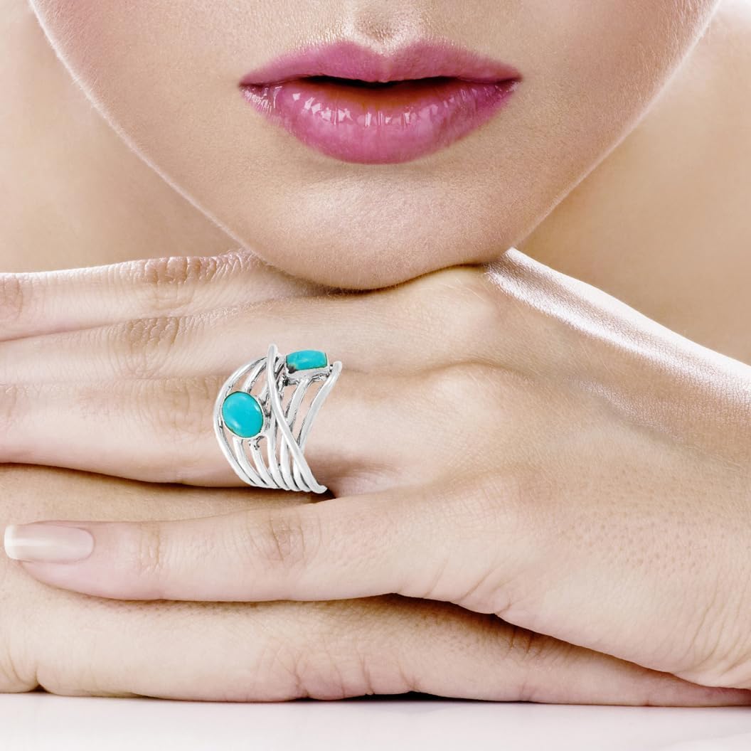 Turquoise Ring Sterling Silver 925 Genuine Gemstones Size 6 to 11