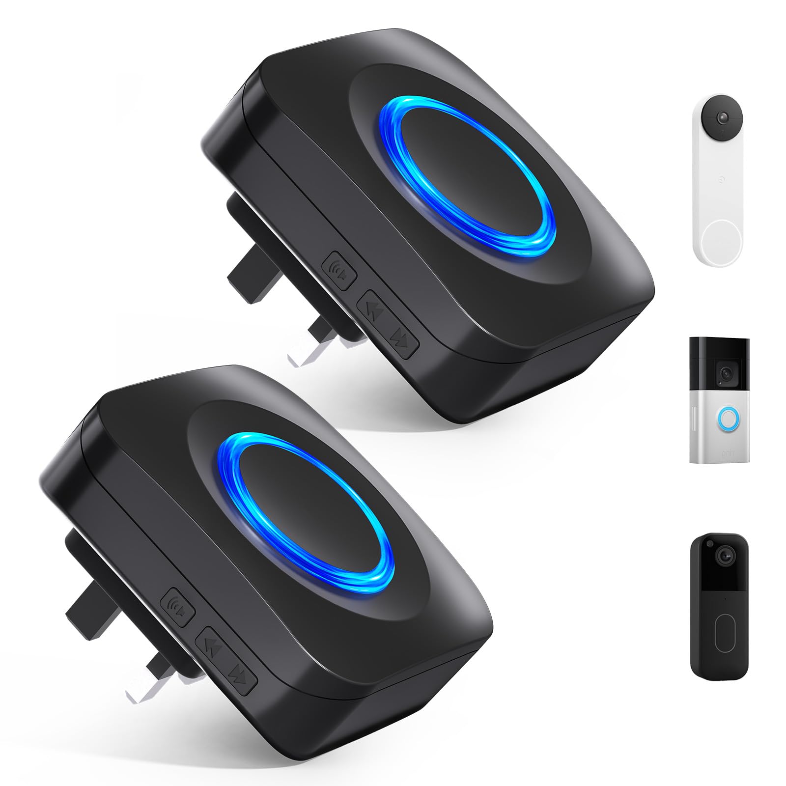 Irrespek WiFi Doorbell Chime for Blink & Ring & Nest - Wireless Doorbell Extender with LED Flash Alert, No Transmitter Needed, Easy Setup Receiver (2 Pack)