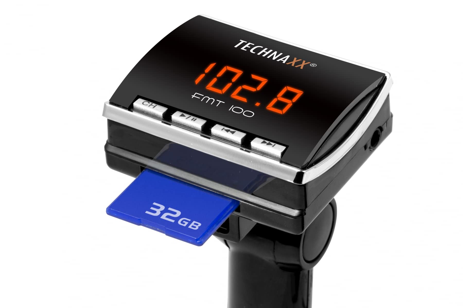 Technaxx FM-Transmitter Auto-Radioadapter mit SD-Kartenslot und USB-Port FMT100 – LC-Frequenzanzeige, MP3, Übertragungsreichweite ca. 3 m, Fernbedienung