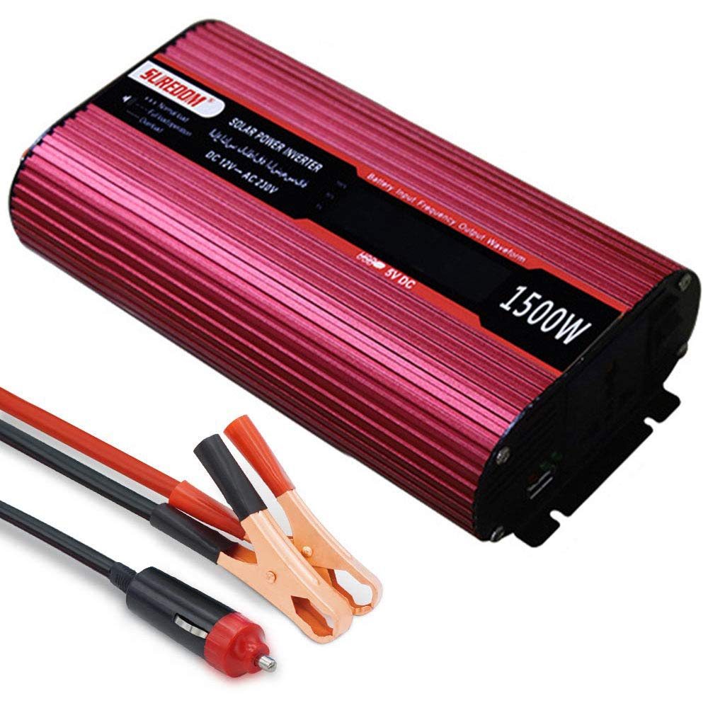 Falownik 1500 W Przetwornica mocy DC 12V na 110V/240V AC z uniwersalnymi gniazdami i portem USB zawiera wtyczkę zapalniczki 12 V do 110 V(24Vto230V)