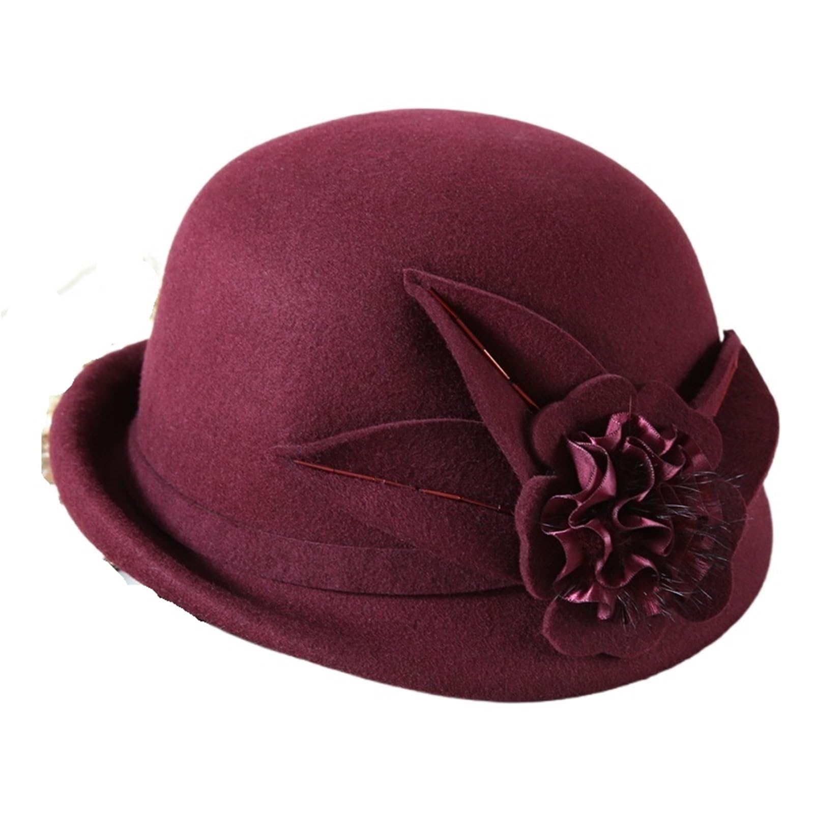 Cappello Donna Invernale Cappello da Donna in Lana Invernale in Feltro Caldo Fedora Cappello da Cloche Asimmetrico Formale da Festa Femminile(Wine Red)