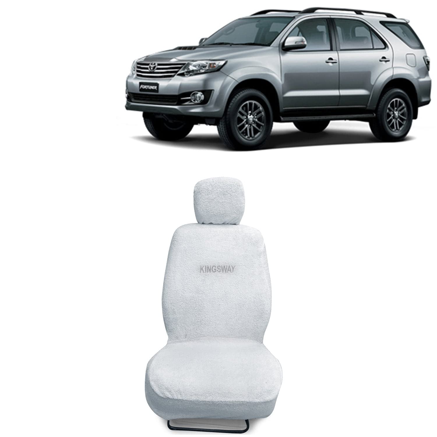 Kingsway® Fortuner Seat Cover for (Year 2008 to 2017) All Model, Towel Fabric Car Seat Covers Compatible with Toyota Fortuner, Complete Set (Car Specific Front + Rear Seat Covers), White Color