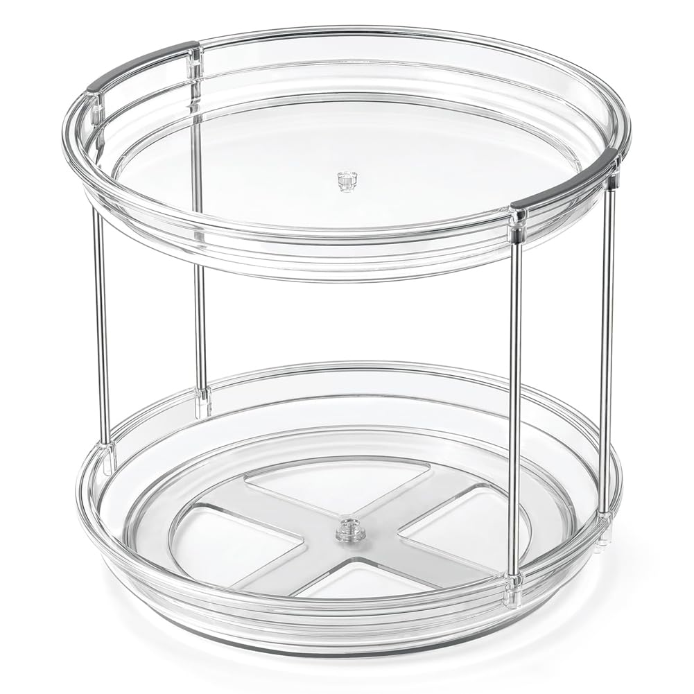 CTRLZS 2 Tier Organizer, 9.25Inch Turntable for Cabinet, Stackable Turntable Organizer Rotating Spice Rack Organization