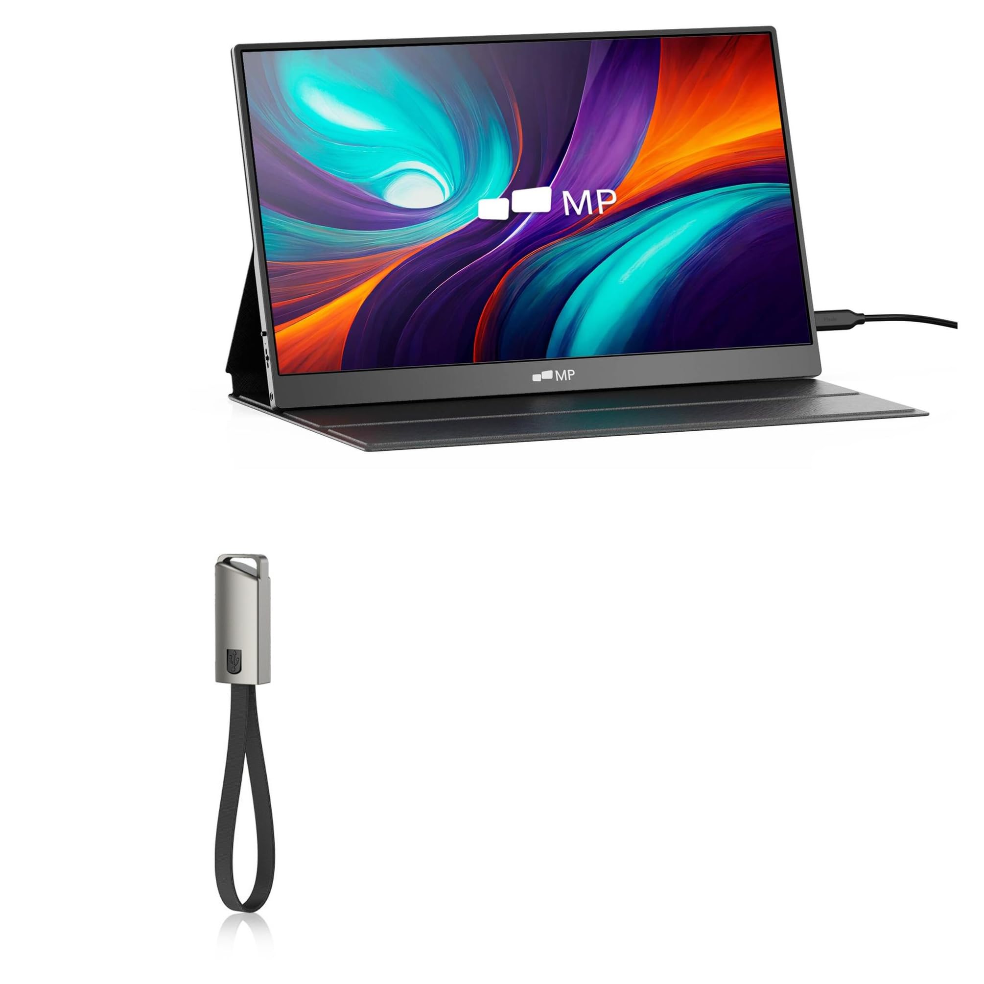 BoxWave Cable Compatible with Mobile Pixels Fold - USB Type-C Keychain Charger, Key Ring USB Type-C to Type-A 8 in USB Cable - Jet Black